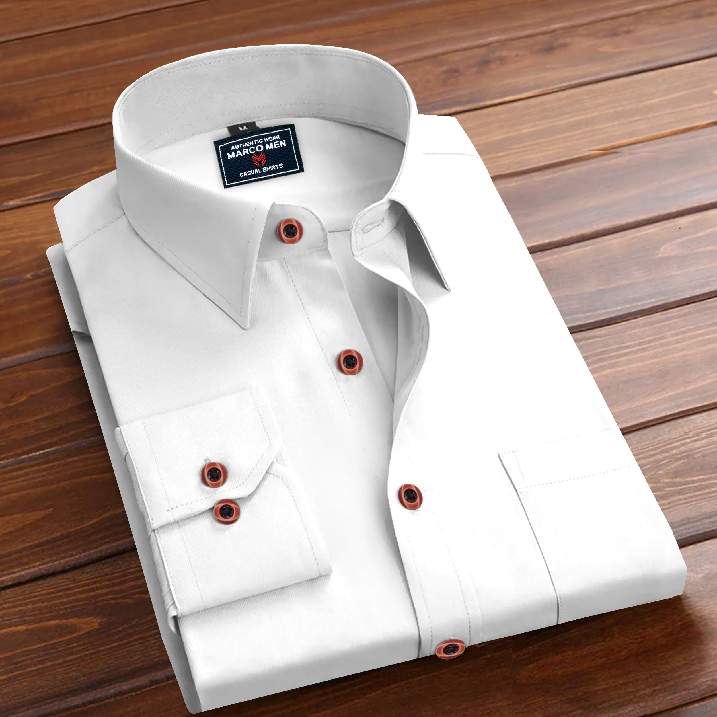 Bright white wooden buttons cotton shirt