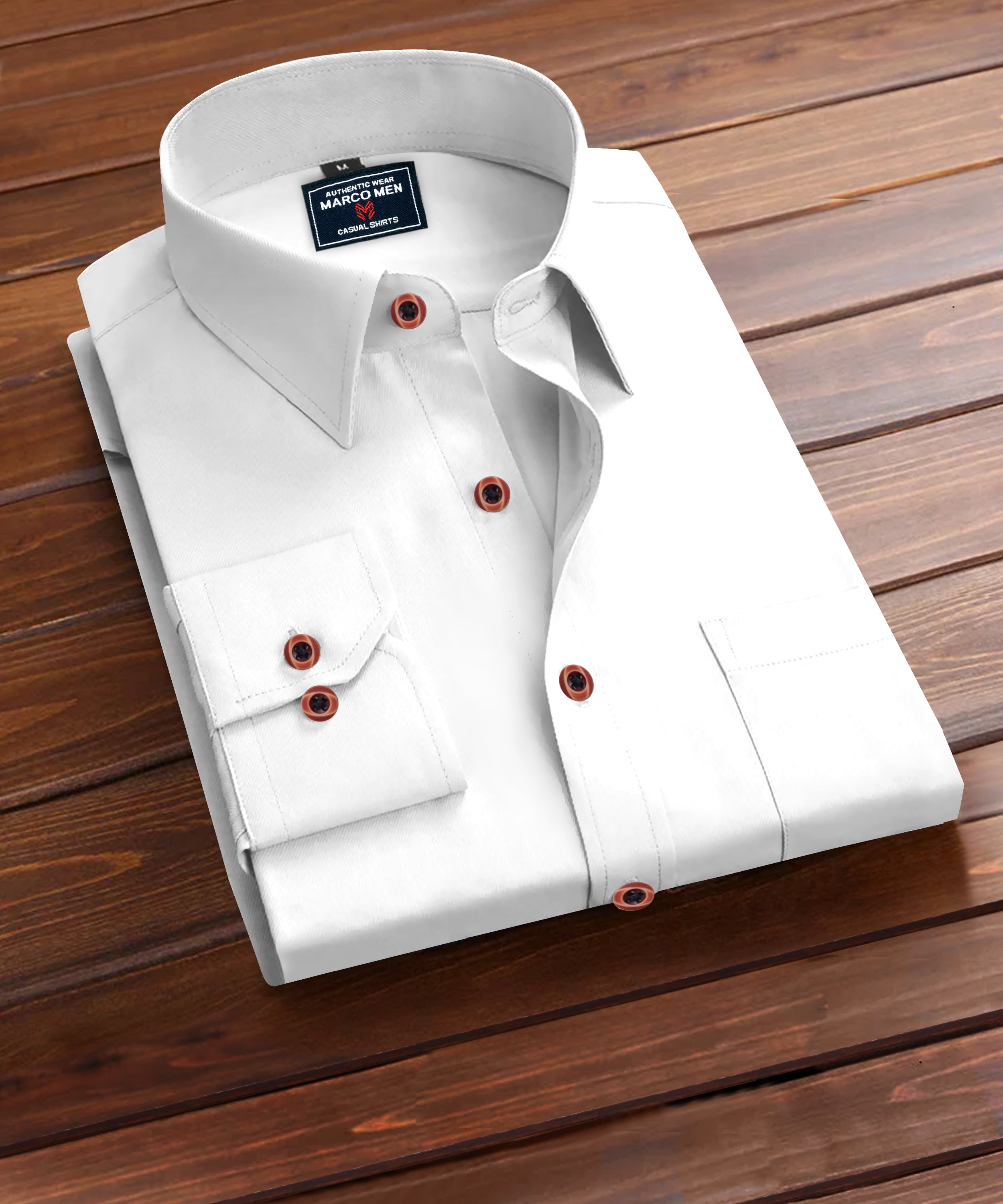 Bright white wooden buttons cotton shirt