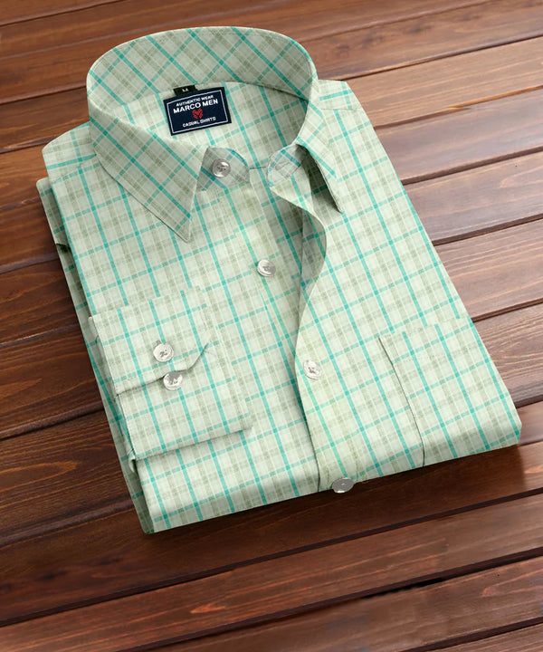 Green with white line checks cotton shirt