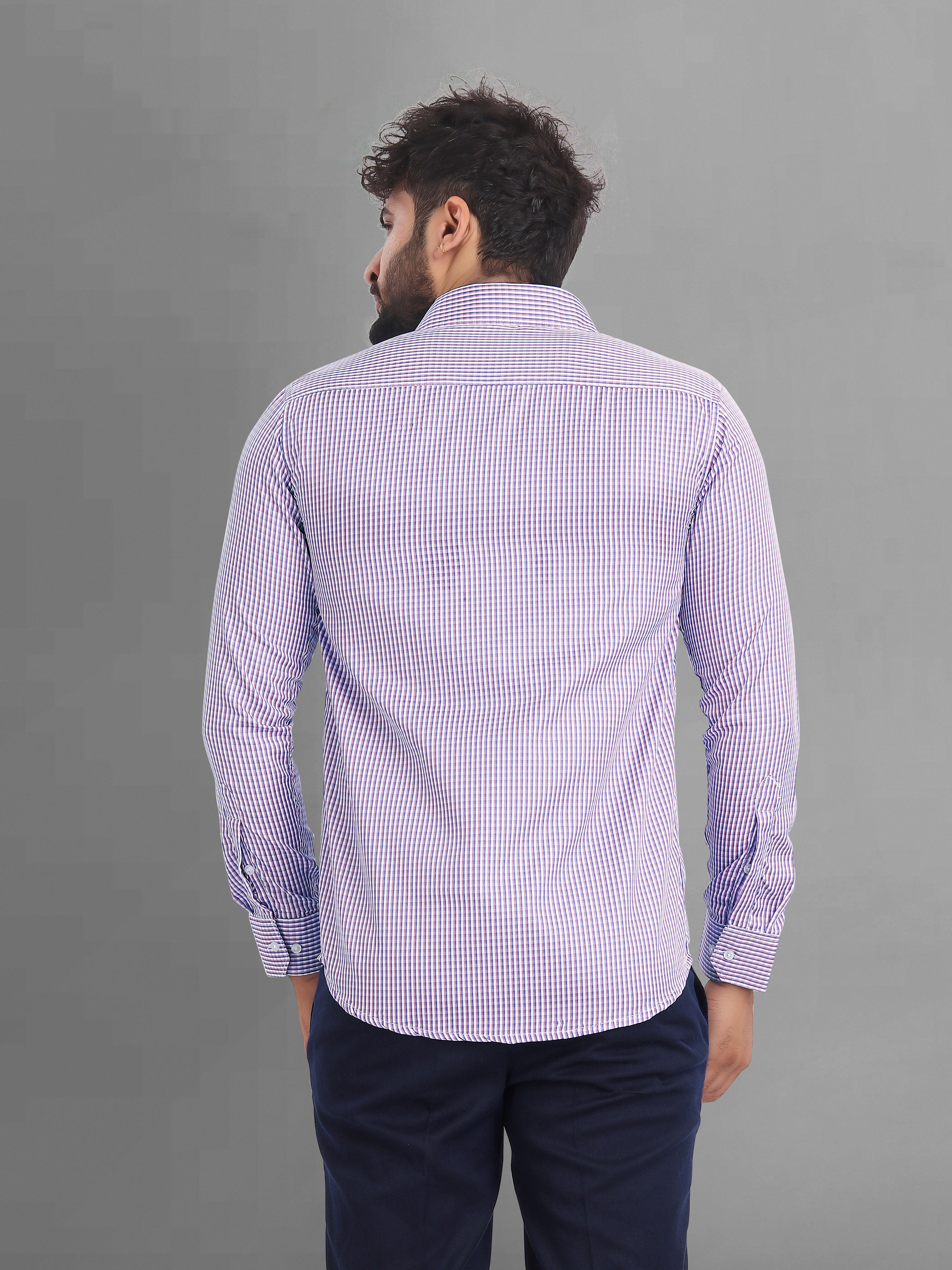 Purple blue checks  premium cotton shirt