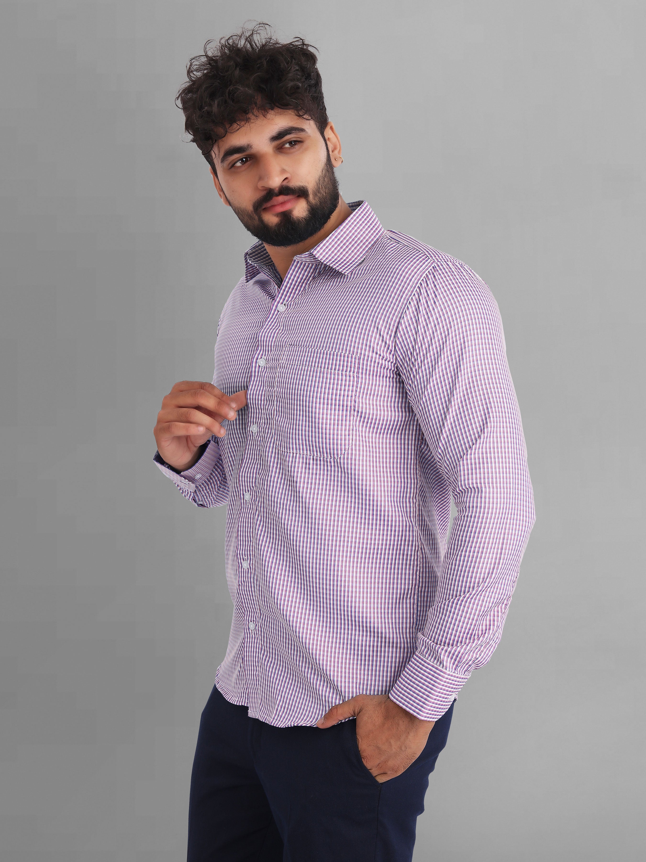 Purple blue checks  premium cotton shirt